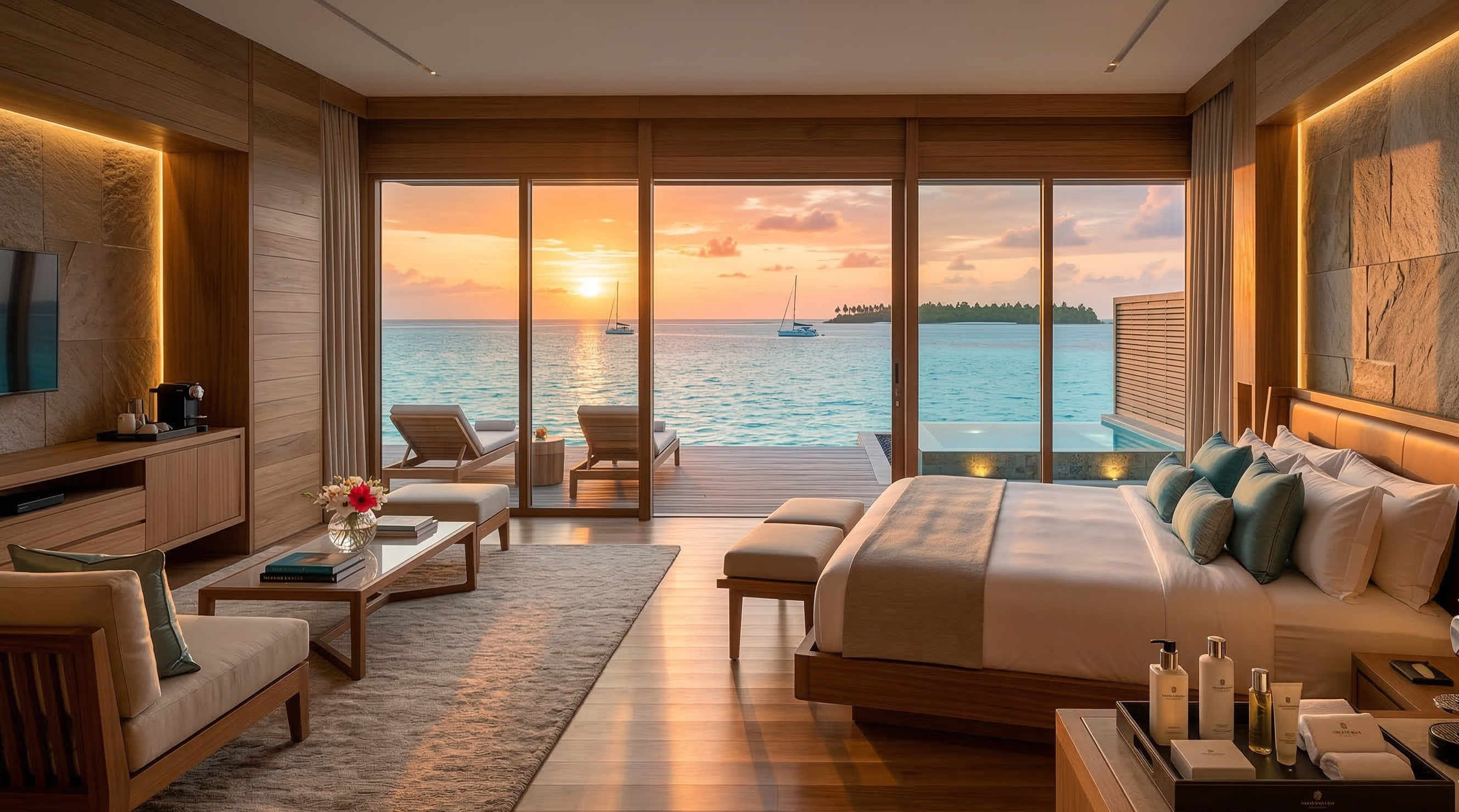 Luxury hotel grand lobby with refined interiors