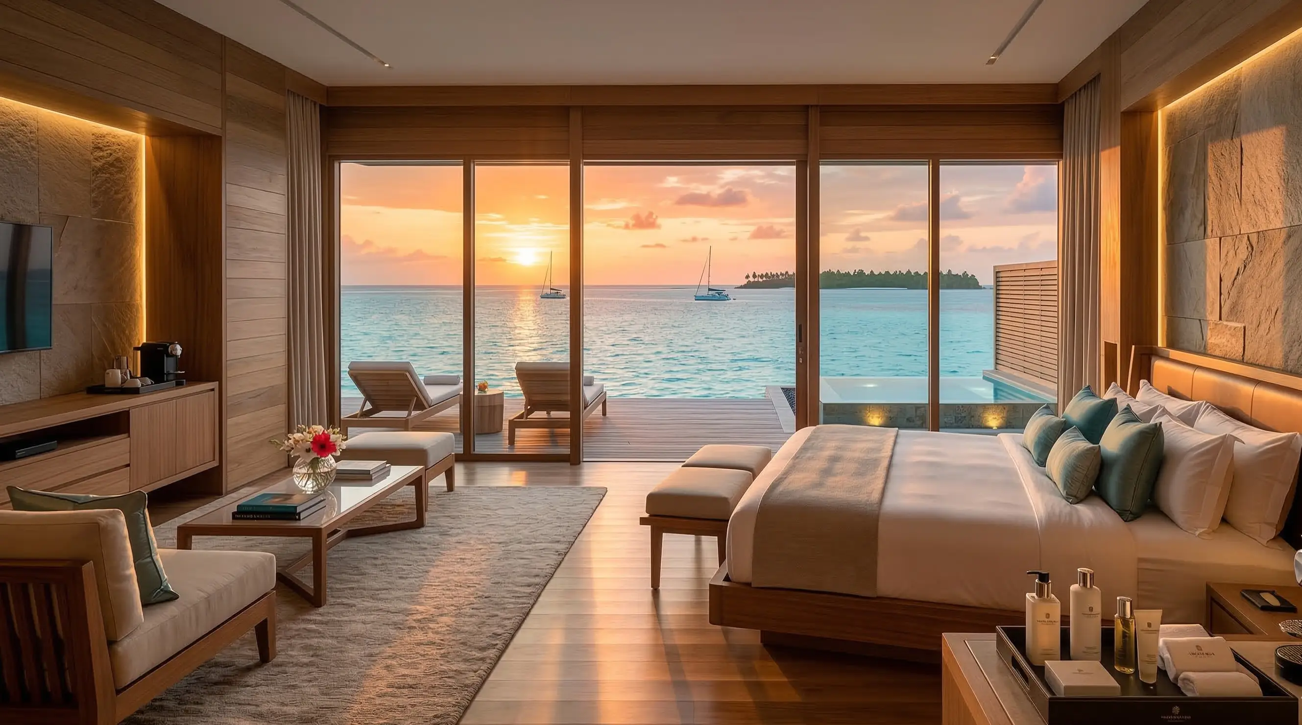 Luxury hotel grand lobby with refined interiors